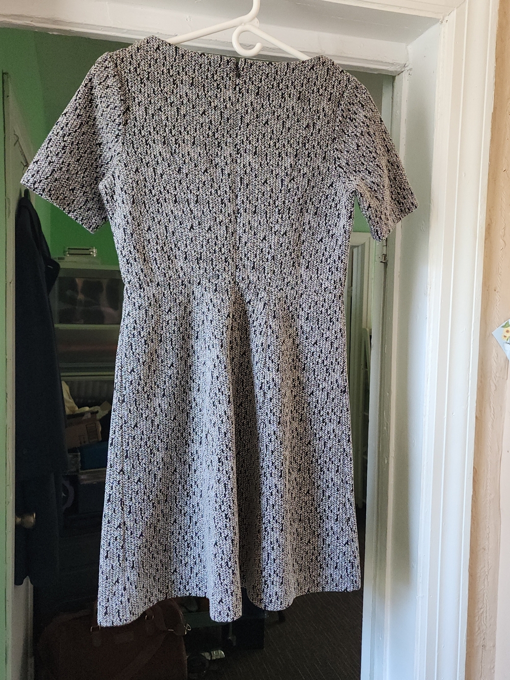 Ann Taylor Black and White Textured Fit-and-Flare Mini Dress